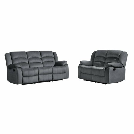 HOMEROOTS 60 x 35 x 40 in. Modern Gray Leather Sofa & Loveseat 343891